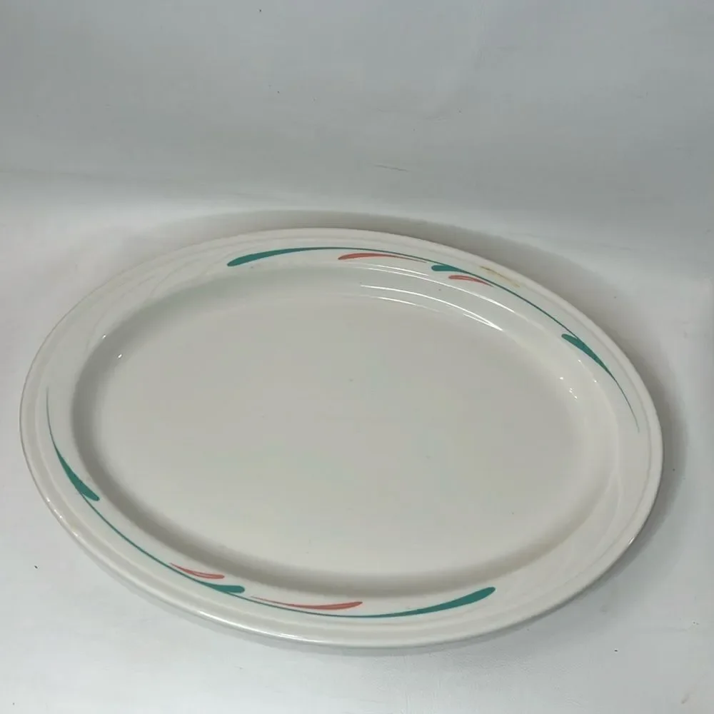 Syracuse China Company Serving Platter USA Since 1871 Teal Orange Swoosh Splatte